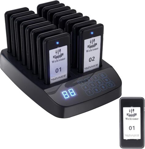 Restaurant Pager System 16 Coasters Max 98 Pager Wireless Paging Queuing Calling System350-500m with Vibration, Flashing and Buzzer for Restaurants/Hotels/Food Trucks/Cafe Shops/Clinics in Kuwait