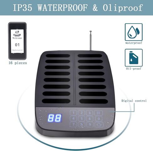 Restaurant Pager System 16 Coasters Max 98 Pager Wireless Paging Queuing Calling System350-500m with Vibration, Flashing and Buzzer for Restaurants/Hotels/Food Trucks/Cafe Shops/Clinics in Kuwait