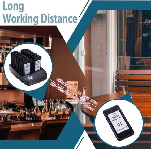 Restaurant Pager System 16 Coasters Max 98 Pager Wireless Paging Queuing Calling System350-500m with Vibration, Flashing and Buzzer for Restaurants/Hotels/Food Trucks/Cafe Shops/Clinics in Kuwait