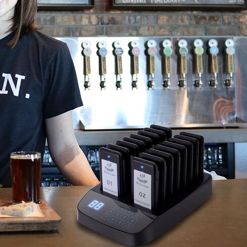 Restaurant Pager System 16 Coasters Max 98 Pager Wireless Paging Queuing Calling System350-500m with Vibration, Flashing and Buzzer for Restaurants/Hotels/Food Trucks/Cafe Shops/Clinics in Kuwait