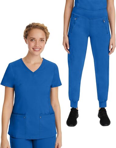 Healing Hands Scrub Set for Women Yoga Collection Juliet Top 2245 Juliet with Tara Scrub Pants 9233 with 2-Way Stretch Fabric, Royal - M Top/M Petite Pant in Kuwait