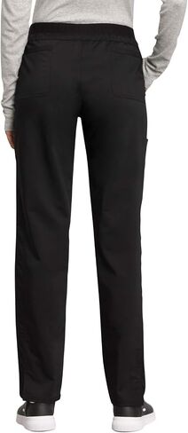 Cherokee Women's Scrub Set Mock Wrap Top with Princess Seams WW610 Mid Rise Tapered Leg Elastic Waist Drawstring Pant WW105, Black- M Top/M Pant in Saudi Arabia