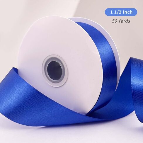 UOUYOO 1 1/2 بوصة شريط ساتان أزرق ملكي 50 ياردة أشرطة قماشية لفة لتغليف الهدايا باقة الزهور باقة أقواس باقة الزفاف ودعوات الزفاف in Kuwait