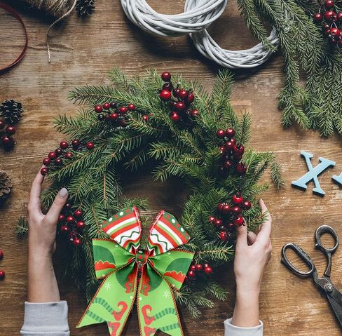 Honic 6 لفات 30 ياردة عيد الميلاد قزم السلكية حافة الشريط قزم القبعات الساقين متعددة النقاط المشارب دوامة قطري الشريط الزخرفية لتغليف الهدايا شجرة عيد الميلاد إكليل DIY الحرف اليدوية in Kuwait