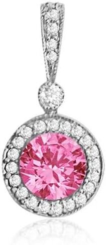 0.75 Ct Round Diamond Pendant Necklace w Milgrain 14K White Gold 1/2 Ct Center in Saudi Arabia