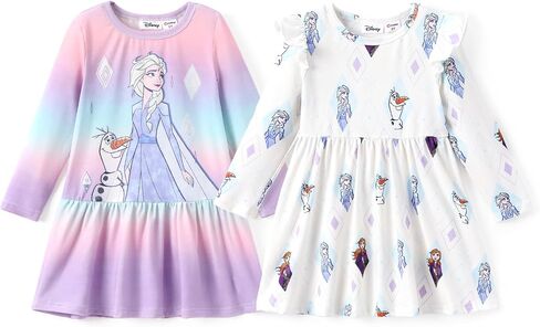 Disney Frozen Elsa Stitch Princess Minnie Mouse Toddler Girl Dresses 2 Pack Ruffle Long Sleeve Dress Set (3 Months - 6 Years) in Saudi Arabia