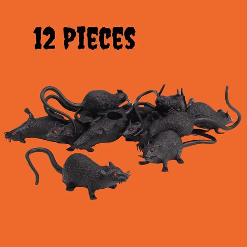 Needzo Halloween Plastic Rats, Realistic Haunted House Props, Party Accessories, 12 Pieces, 2.62 Inches in Saudi Arabia