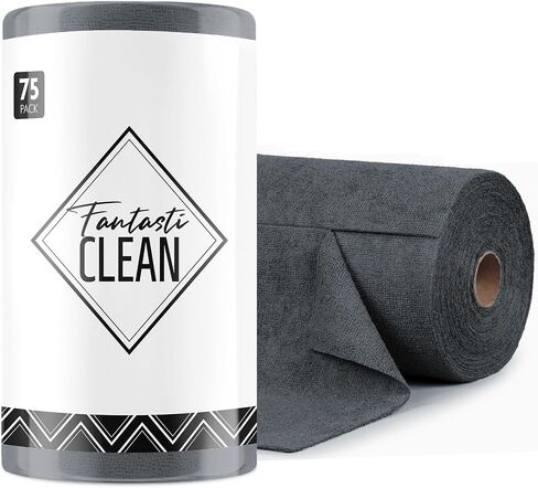Fantasticlean Microfiber Cleaning Cloth Roll -75 Pack, Tear Away Microfiber Towels, 12" x 12", Reusable, Washable, Scratch Free, Ultra Absorbent Dish Rags for Car, Home, Garage or Shop (Dark Purple) in Kuwait