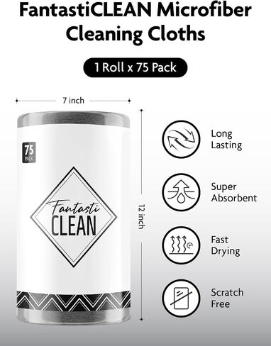 Fantasticlean Microfiber Cleaning Cloth Roll -75 Pack, Tear Away Microfiber Towels, 12" x 12", Reusable, Washable, Scratch Free, Ultra Absorbent Dish Rags for Car, Home, Garage or Shop (Dark Purple) in Kuwait