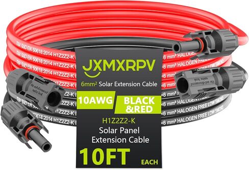كابل تمديد شمسي 20 قدم 10AWG، سلك شمسي مع موصلات شمسية خالية من الأدوات، كابل تمديد لوحة شمسية مقاوم للماء 6 مم²، كابل PV 10 مقياس للألواح الشمسية RV للقوارب المنزلية (20 قدمًا) in Kuwait