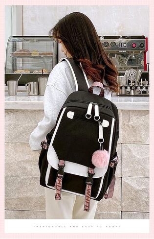 Teen Girls School Backpack with USB Port, Kids Black Backpack Lightweight Waterproof Can Hold 15.6 Laptop, Tablet.cute backpacks for high school Can Be Used As Gifts For Students Or Friends (Black) in Kuwait