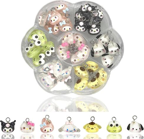 35PCS Kawaii الكرتون الحيوان سحر قلادة لطيف سحر DIY المعلقات لصنع المجوهرات قلادة أقراط سلاسل المفاتيح سوار، أنماط متعددة (35) in Saudi Arabia