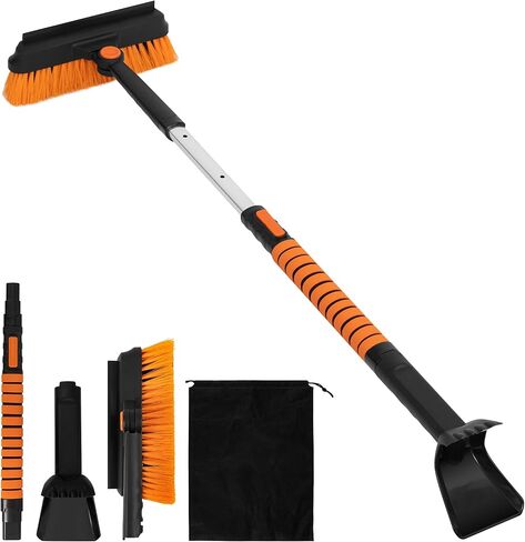 31" Ice Scrapers for Car Windshield, 3-in-1 Extendable from 31" to 40" Snow Brush with Squeegee, Snow Scraper with 180° Pivoting Brush Head and Foam Grip for Car Windshield, Truck, SUV in Saudi Arabia
