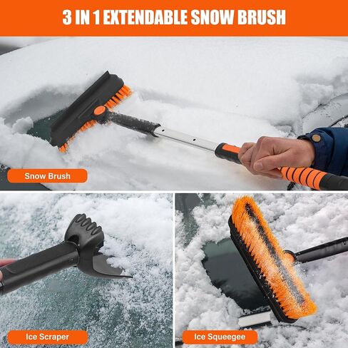 31" Ice Scrapers for Car Windshield, 3-in-1 Extendable from 31" to 40" Snow Brush with Squeegee, Snow Scraper with 180° Pivoting Brush Head and Foam Grip for Car Windshield, Truck, SUV in Saudi Arabia