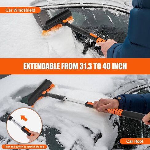 31" Ice Scrapers for Car Windshield, 3-in-1 Extendable from 31" to 40" Snow Brush with Squeegee, Snow Scraper with 180° Pivoting Brush Head and Foam Grip for Car Windshield, Truck, SUV in Saudi Arabia
