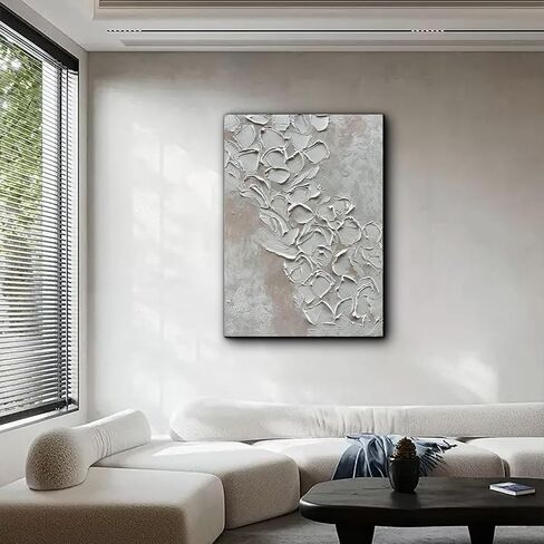 Eonzeun مجردة 3D أبيض سميك محكم جدار الفن، لوحة زيتية مرسومة باليد على قماش 28x40 بوصة، لوحات الحائط الحديثة الحد الأدنى لديكور جدار المنزل in Saudi Arabia