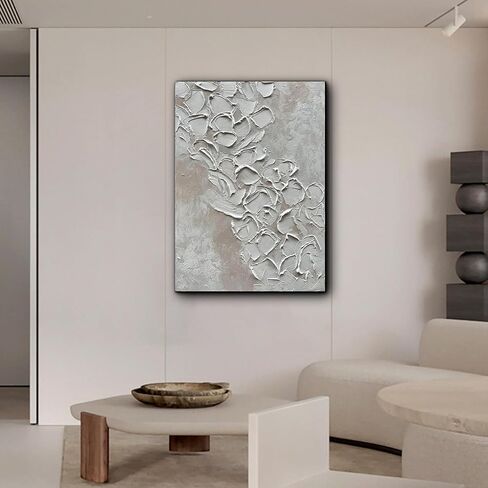 Eonzeun مجردة 3D أبيض سميك محكم جدار الفن، لوحة زيتية مرسومة باليد على قماش 28x40 بوصة، لوحات الحائط الحديثة الحد الأدنى لديكور جدار المنزل in Saudi Arabia
