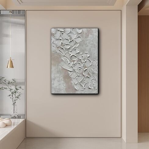 Eonzeun مجردة 3D أبيض سميك محكم جدار الفن، لوحة زيتية مرسومة باليد على قماش 28x40 بوصة، لوحات الحائط الحديثة الحد الأدنى لديكور جدار المنزل in Saudi Arabia