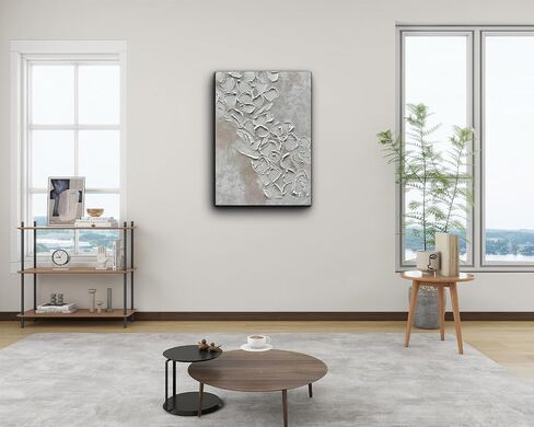 Eonzeun مجردة 3D أبيض سميك محكم جدار الفن، لوحة زيتية مرسومة باليد على قماش 28x40 بوصة، لوحات الحائط الحديثة الحد الأدنى لديكور جدار المنزل in Saudi Arabia