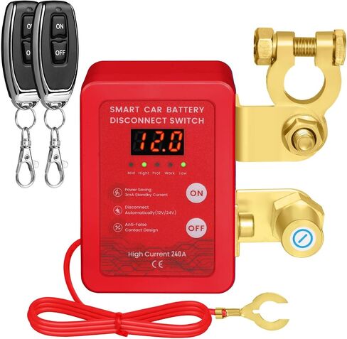 Car Battery Disconnect Switch with Voltage Display, Remote Control, Prolongs Battery Life (Red) in Saudi Arabia
