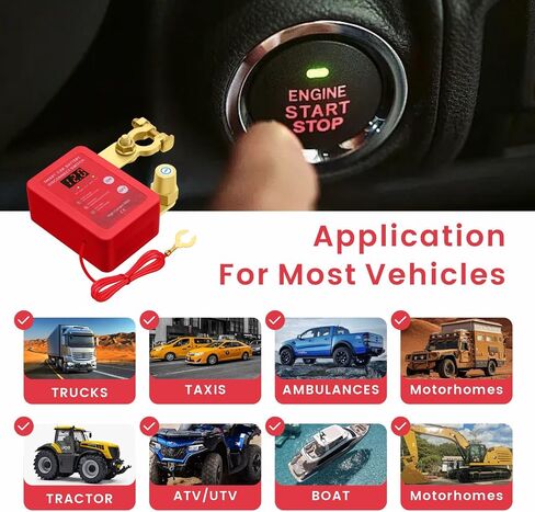 Car Battery Disconnect Switch with Voltage Display, Remote Control, Prolongs Battery Life (Red) in Saudi Arabia