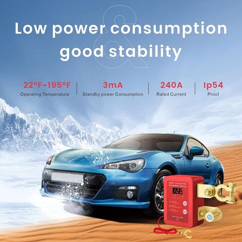Car Battery Disconnect Switch with Voltage Display, Remote Control, Prolongs Battery Life (Red) in Saudi Arabia