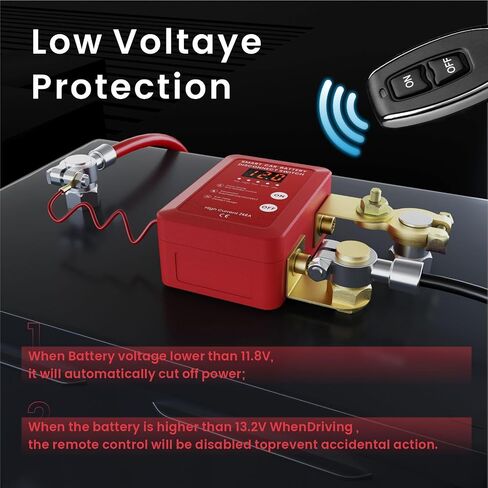 Car Battery Disconnect Switch with Voltage Display, Remote Control, Prolongs Battery Life (Red) in Saudi Arabia