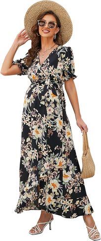 KOJOOIN Women's Plus Size Velvet Dress Wrap V Neck Swing Dress Long Sleeve Cocktail Party Dress Dark Green 2XL in Kuwait