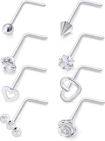 22K Real Gold Plated Nose Rings Studs Piercing Jewelry for Women Surgical Steel 20g L Shaped Bar Nostril Stud Hypoallergenic in Saudi Arabia