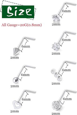 22K Real Gold Plated Nose Rings Studs Piercing Jewelry for Women Surgical Steel 20g L Shaped Bar Nostril Stud Hypoallergenic in Saudi Arabia