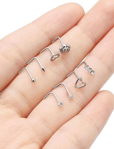 22K Real Gold Plated Nose Rings Studs Piercing Jewelry for Women Surgical Steel 20g L Shaped Bar Nostril Stud Hypoallergenic in Saudi Arabia