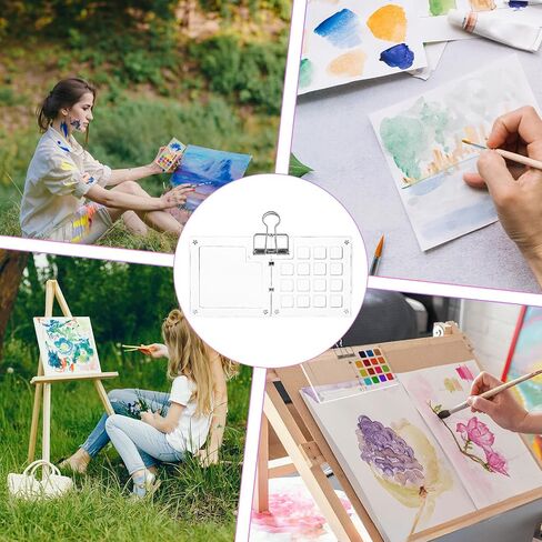 لوحة ألوان مائية صغيرة، لوحات كراسة الرسم المحمولة، 15 شبكة، لوحة طلاء صغيرة للسفر، 15 لونًا من الأكريليك، صندوق لوحة أكريليك، حافظة طلاء أكريليك مع مشبك، علبة طلاء للسفر للرسم in Saudi Arabia