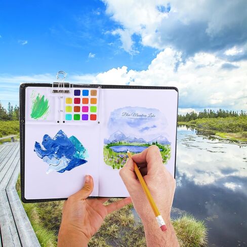 لوحة ألوان مائية صغيرة، لوحات كراسة الرسم المحمولة، 15 شبكة، لوحة طلاء صغيرة للسفر، 15 لونًا من الأكريليك، صندوق لوحة أكريليك، حافظة طلاء أكريليك مع مشبك، علبة طلاء للسفر للرسم in Saudi Arabia