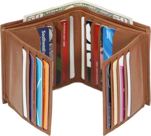 RFID Security Genuine Cow leather Dual Credit Card ID Flap Bifold Mens Wallet in Saudi Arabia
