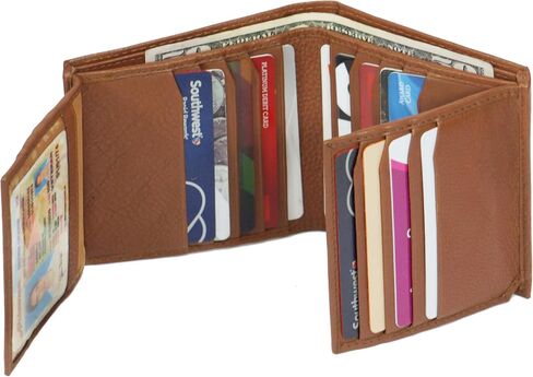 RFID Security Genuine Cow leather Dual Credit Card ID Flap Bifold Mens Wallet in Saudi Arabia