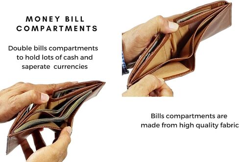 RFID Security Genuine Cow leather Dual Credit Card ID Flap Bifold Mens Wallet in Saudi Arabia