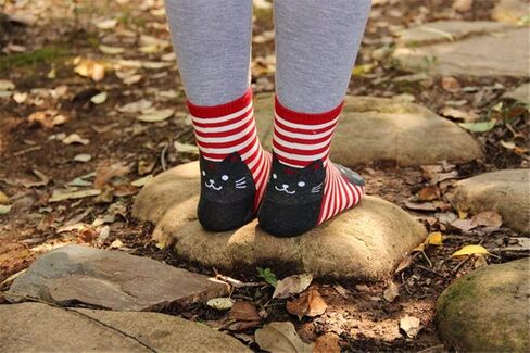 Womens Girls Stripe Cute Cat Cotton Soft Pattern Crew Ankle Socks in Saudi Arabia