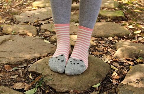 Womens Girls Stripe Cute Cat Cotton Soft Pattern Crew Ankle Socks in Saudi Arabia