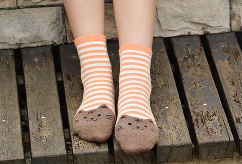 Womens Girls Stripe Cute Cat Cotton Soft Pattern Crew Ankle Socks in Saudi Arabia