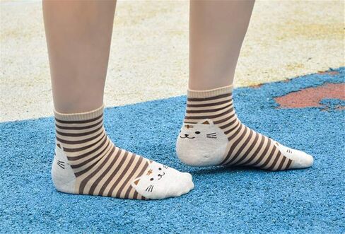 Womens Girls Stripe Cute Cat Cotton Soft Pattern Crew Ankle Socks in Saudi Arabia
