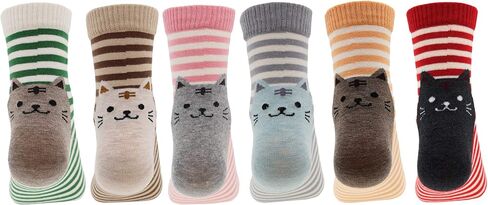 Womens Girls Stripe Cute Cat Cotton Soft Pattern Crew Ankle Socks in Saudi Arabia