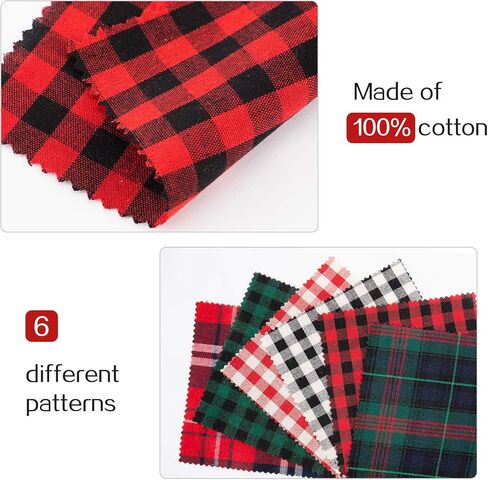 60pcs Buffalo Plaid Fabric, Christmas Cotton Fabric, 6 Styles Xmas Quilting Fabric Squares for Sewing Patchwork DIY Homemade Crafts (5.9 inches) in Kuwait
