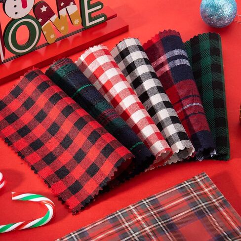 60pcs Buffalo Plaid Fabric, Christmas Cotton Fabric, 6 Styles Xmas Quilting Fabric Squares for Sewing Patchwork DIY Homemade Crafts (5.9 inches) in Kuwait
