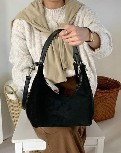 Suede Crescent Tote Bags for Women Vintage Shoulder Bag Brown Suede Handbag Casual Crossbody Bag Travel Work Purse in Saudi Arabia