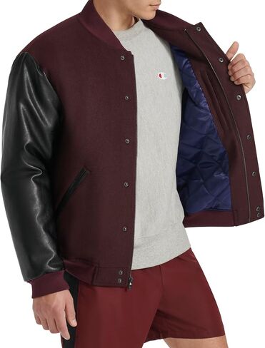 Champion Men's Letterman Varsity Bomber Jacket with Faux Leather Sleeves in Saudi Arabia