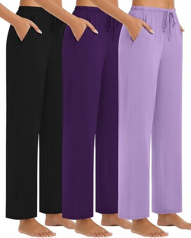 3 Pack Women's Drawstring Pajama Pants, Casual Lounge Pants with Pockets Modal Soft Pj Bottoms Comfy Sleepwear in Kuwait