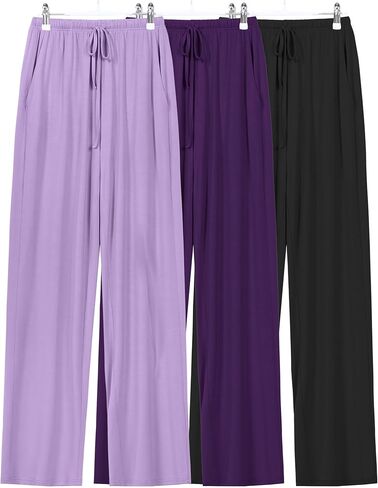 3 Pack Women's Drawstring Pajama Pants, Casual Lounge Pants with Pockets Modal Soft Pj Bottoms Comfy Sleepwear in Kuwait