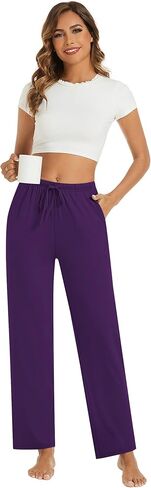 3 Pack Women's Drawstring Pajama Pants, Casual Lounge Pants with Pockets Modal Soft Pj Bottoms Comfy Sleepwear in Kuwait