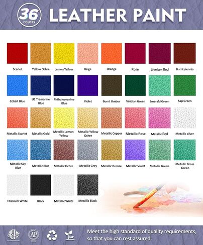 Colorful Acrylic Leather Paint for Shoe Painting- 36 Colors Leather Paint for Bag & Wallet Decor, Leather Jacket Care, Crafts DIY & Customizing Leather Projects in Kuwait