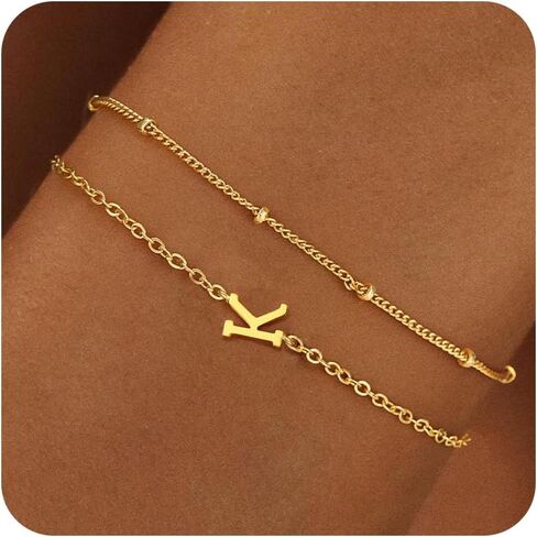 BAYLAY Gold Initial Bracelets for Women Jewelry - 18K Gold Plated Layered Letter Initial Bracelet Dainty Gold Initial Charm Bracelet Gold Bracelets for Women Gold Jewelry Gifts in Kuwait